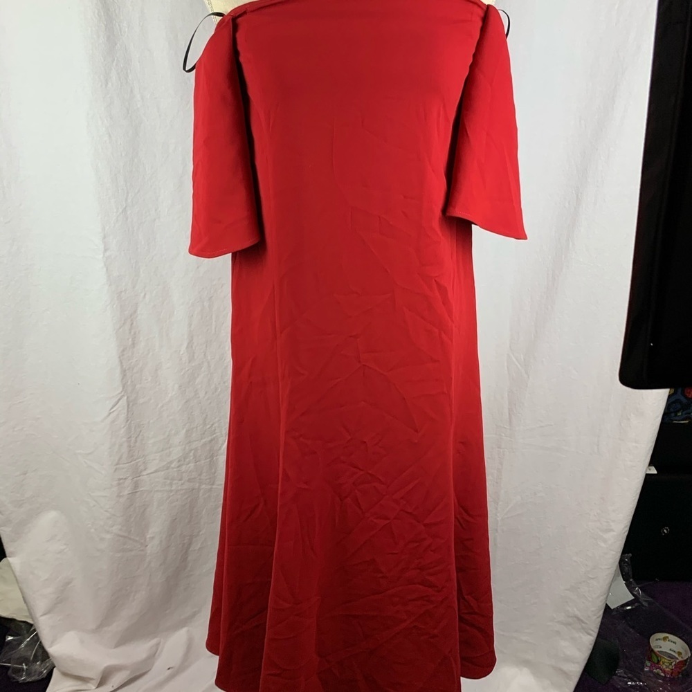 Edit long red off the shoulder dress